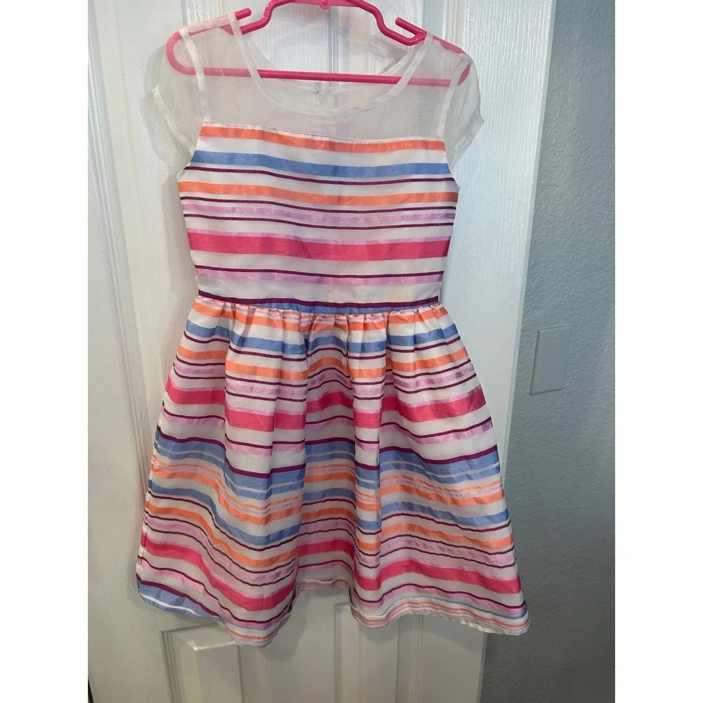 Gymboree Dressed Up Dress Multi Color Striped Sheer Mesh Cap Sleeve Party bin C‎